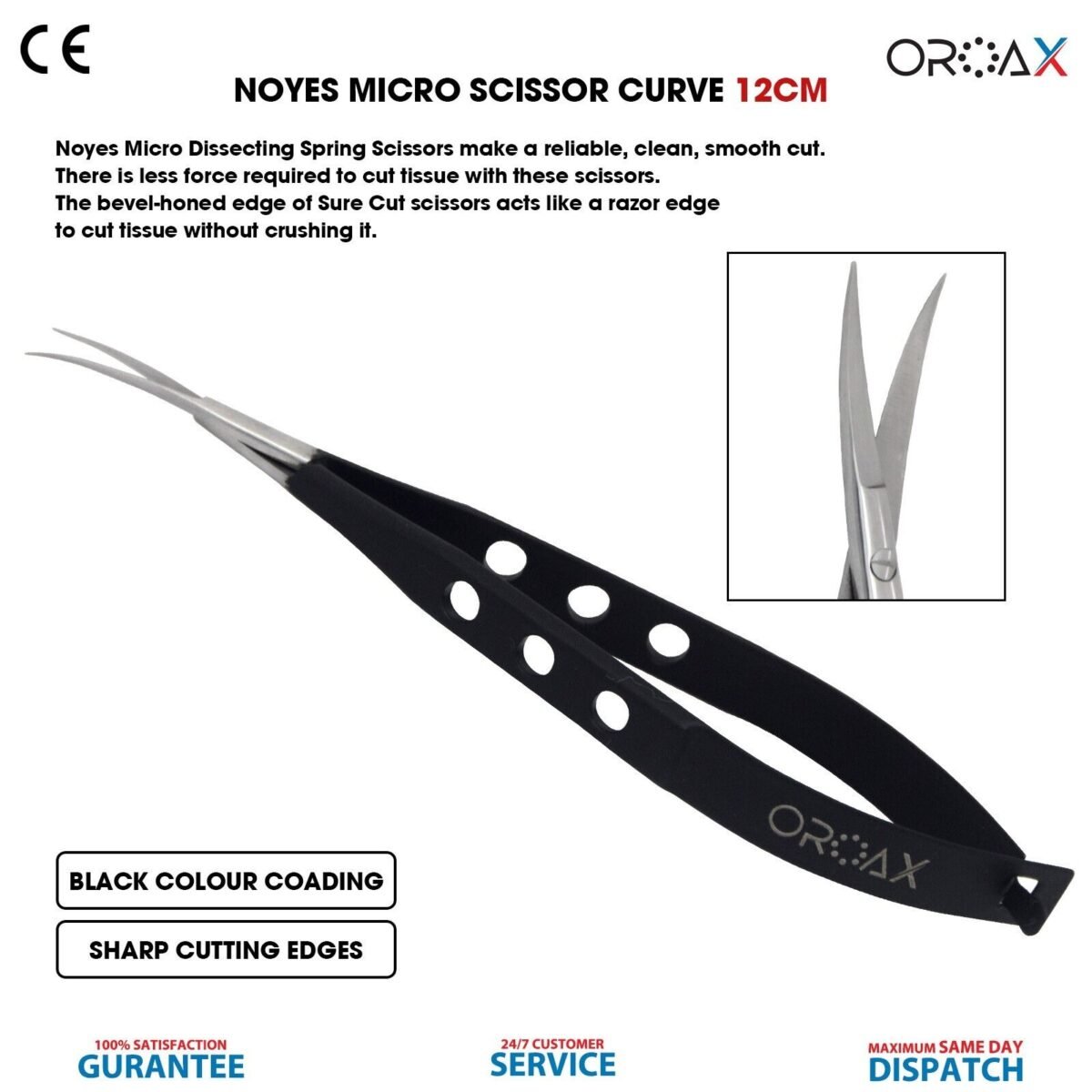 Noyes Micro Scissor 12cm Curved Spring Surgical Tools - Image 2