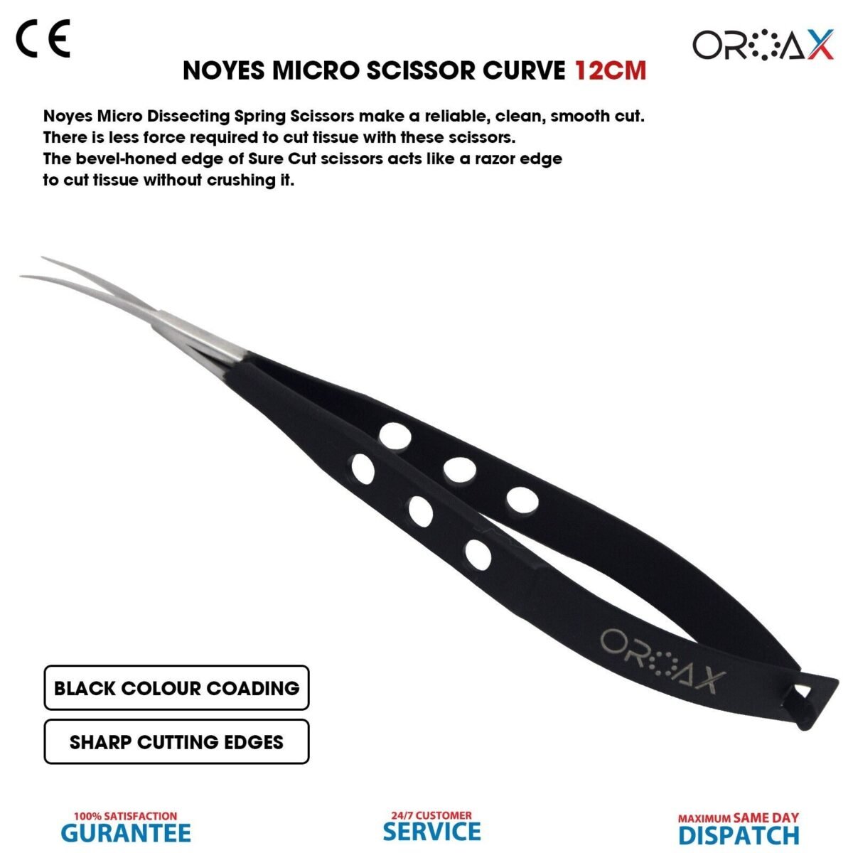 Noyes Micro Scissor 12cm Curved Spring Surgical Tools - Image 3