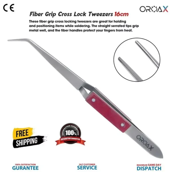 Fiber Grip Cross Lock Tweezer 16cm
