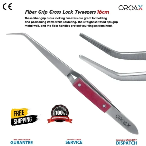 Fiber Grip Cross Lock Tweezer 16cm