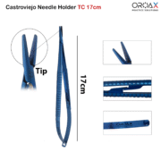 Castroviejo Needle Holder Straight TC 17cm Blue Titanium Coated - Image 3
