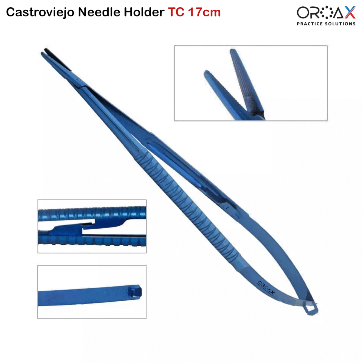 Castroviejo Needle Holder Straight TC 17cm Blue Titanium Coated - Image 2