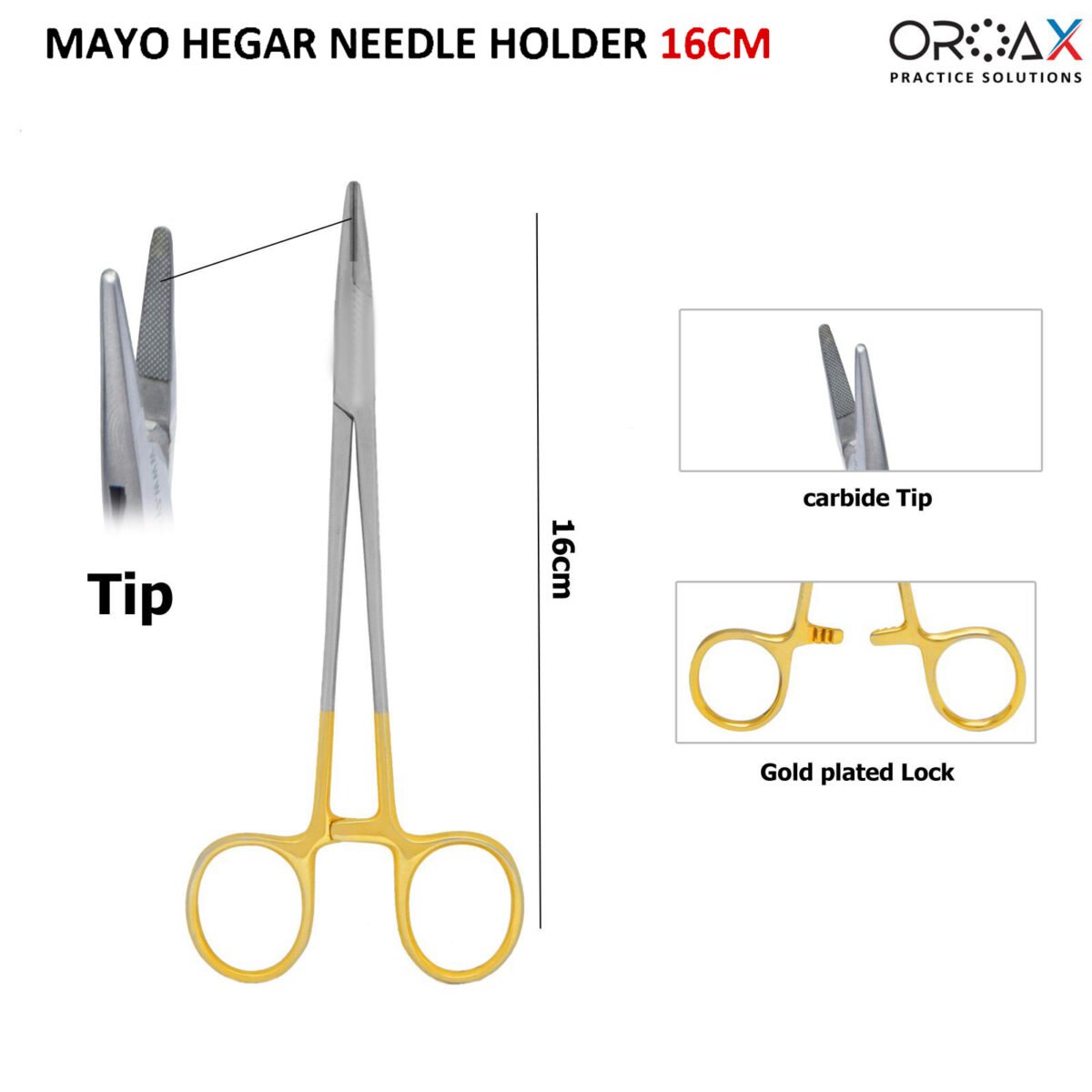 Castroviejo Mayo Hegar Needle Holder TC 16cm Tissue Holding Tool - Image 3