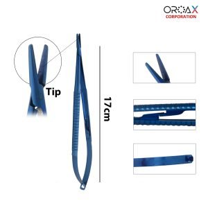 Castroviejo Needle Holder Straight TC 17cm Blue Titanium Coated