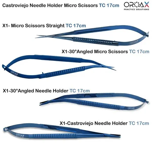 Castroviejo Needle Holder Micro Scissors Surgical 4Pcs Set