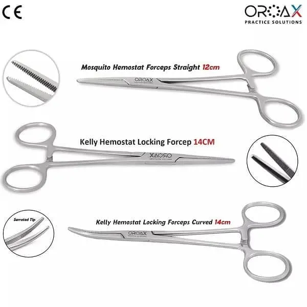 Hemostat Mosquito Kelly Forceps Set of 3