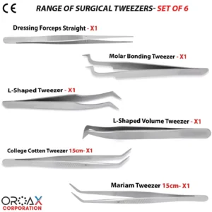 Surgical Tweezers Set: L-Shape, College Cotton, Dressing & Mariam Tools